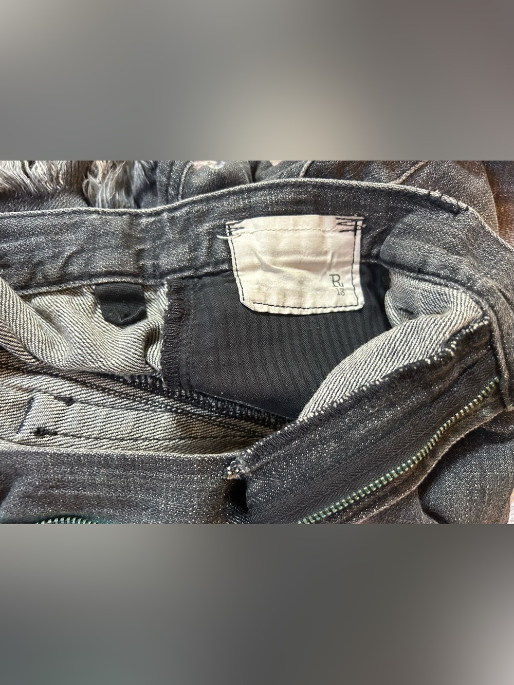 R13 Shredded Harem Shorts in color Cement Black. Distressed. Size 29 - Picture 5 of 7